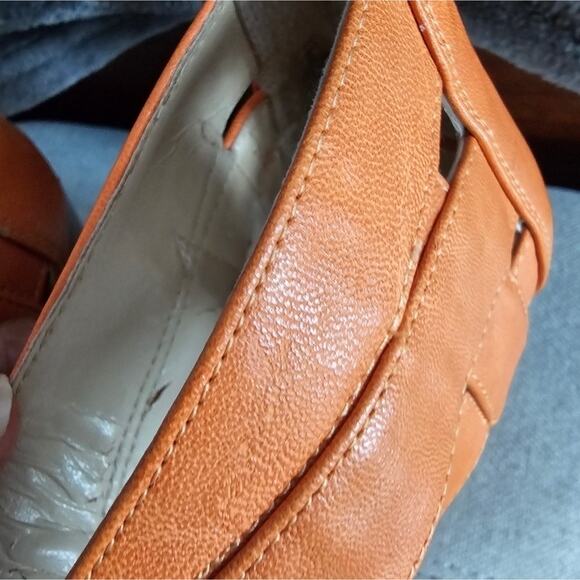 Nine West Orange Wedge Sandals Size 8 Open Toe High Heel Summer Shoes - Picture 6 of 9